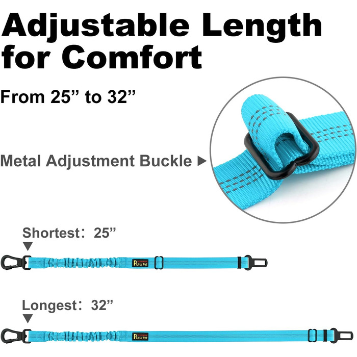 Автомобільний повідок для собак Plutus Pet: безпечний, регульований, з карабіном та світловідбиваючими елементами, блакитний