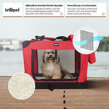 Складаний контейнер Leopet для собак і котів, тканинний, з мискою, для дому та авто, переноска для домашніх тварин, червоний, 60x42x42 см