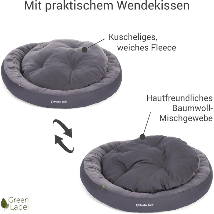 Кругле ліжко для собак середніх порід Doctor Bark GreenLabel, м'яке, плюшеве, з двостороннім подушкою Fleece/Baumwolle, колір кобальтовий (L - 70x60 см)
