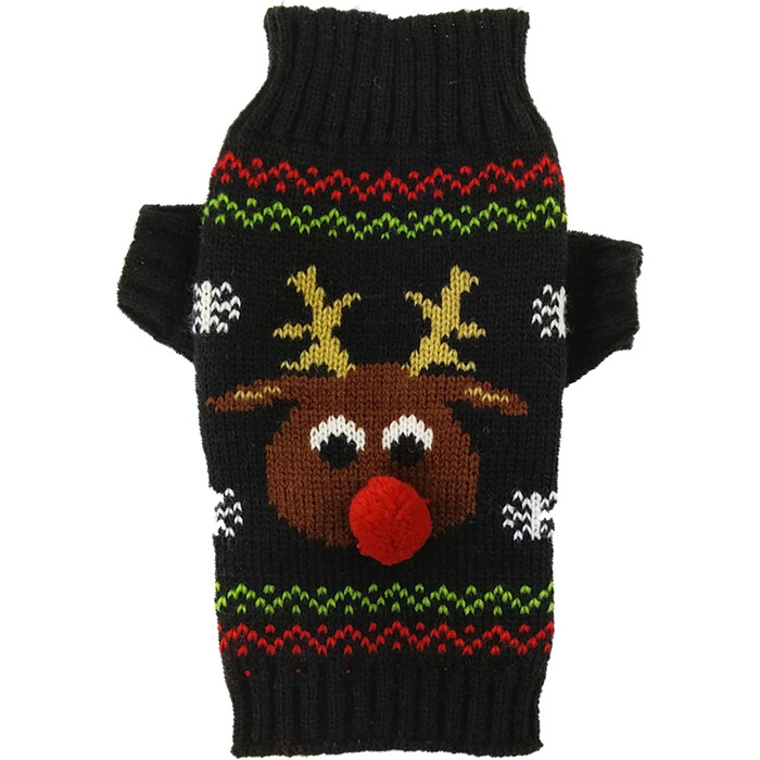 Теплий зимовий светр для собак на Новий Рік з зображенням оленя, XXL, чорний