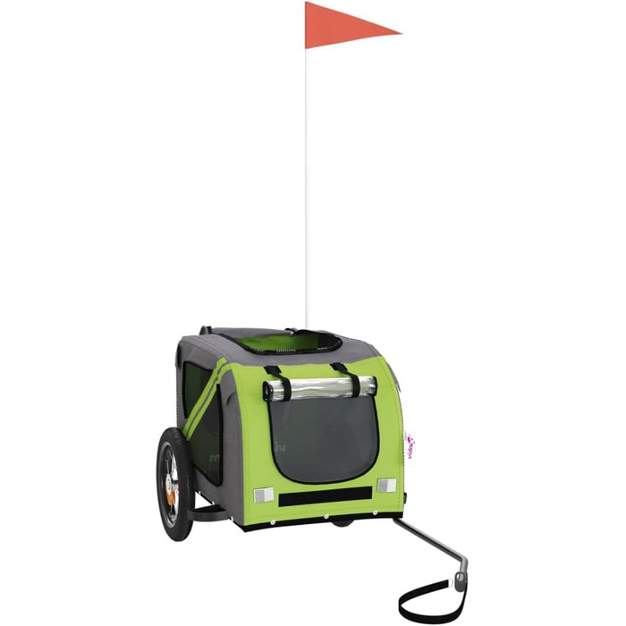 Причіп для собак vidaXL, причіп-перевозник для собак з відбивачами та прапором, вантажопідйомність 45 кг, матеріал: Оксфорд, колір: зелений, розмір: 125 x 63 x 66 см