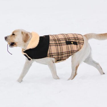 Теплий зимовий одяг для собак: флісовий зимовий одяг, куртка для маленьких, середніх та великих собак. Тепла куртка-пуловер для собак з отвором для повідка, підходить для активного відпочинку в приміщенні та на вулиці. Колір: бежевий, візерунок: в клітинк