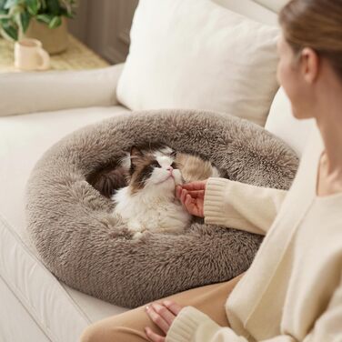 Кругле ліжко для котів BEDSURE Ø 60 см, м'яке, плюшеве, для котів та маленьких собак, 60x60x14 см