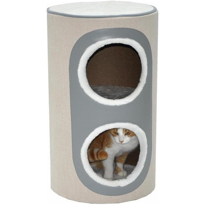 Котячий будиночок-крізьтонна Nanook Nala: стійкий крізьточний комплекс з печерами, 71 см, сизаль, штучна шкіра, бежевий, сірий