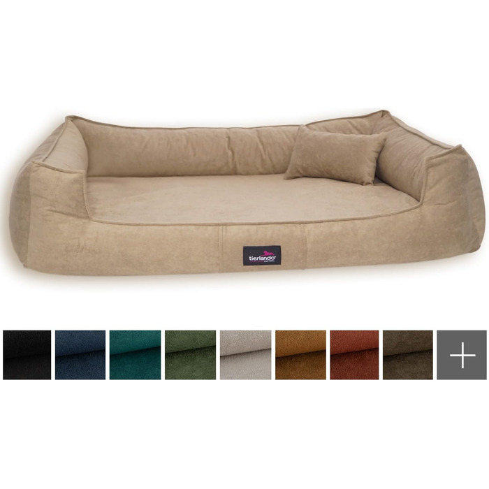 Ортопедичне ліжко для собак Tierlando® Bruce з знімним та пральним велюровим покриттям, диван для собак середніх та великих порід, розмір: 110x90см, колір: оливковий