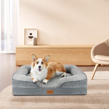 Ортопедичне ліжко для собак Nobleza, середній розмір, 71x58x17 см, з піною з пам'яті, сіре, для маленьких і середніх собак, миється, вологостійке, неслизьке, з високим бортиком
