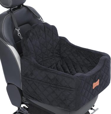 Автокрісло для собак маленьких порід до 13,6 кг, знімний, миючий, з ременями безпеки та кишенями для зберігання, автоліжко для подорожей (Чорний, Small)