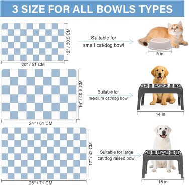 Килимок для котячого/собачого корму BLESWIN - антиковзаюча підстилка під миски для тварин, чорно-білий, 51x30,5 см