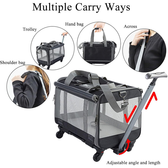 Транспортна переноска для котів та собак на колесах, складна, м'яка, з телескопічною ручкою. Ідеальна для подорожей, кемпінгу та активного відпочинку.