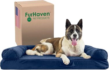 Ліжко для собак Furhaven XL з ортопедичної піни, диван-стиль, знімний та праний чохол, темно-синє