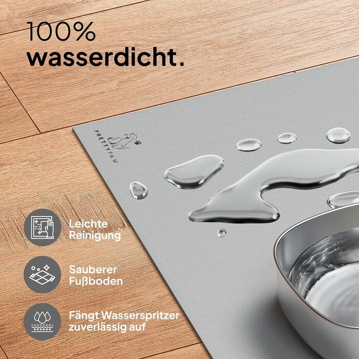 Підкладка під миску для кота Pretty PAW® 60x40 см - аксесуар для фонтану та миски Pretty Paw | неслизька та водонепроникна кормушка, захист підлоги для котів, миски для води та їжі (Сірий, Екстра Широка)