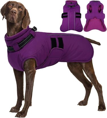 Зимова куртка для собак IECOii, тепла, водонепроникна, регульована, з відбиваючими елементами, фіолетового кольору, розмір 4XL
