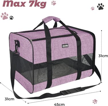 Транспортна сумка для котів та собак Zavothy, дихаюча, складна, з регульованим плечовим ременем, знімний плюшевий килимок (фіолетовий, L)