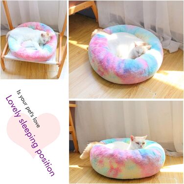 Кругле ліжко для собак Petcute, корзина для котів та домашніх тварин, м'яке, миється, рожевий кісточка, XS (40 см)