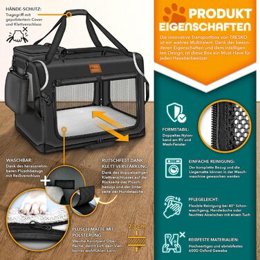 Трейлер для собак TRESKO® XXXL (102x69x69 см) з підкладкою, лопаткою та світловідбивачами | Переноска для собак та котів | Автомобільний трейлер для собак великих та малих порід | Міцна переноска для собак чорного кольору XXXL (102x69x69 см)