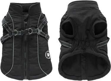 Зимовий теплий одяг для собак YRRYGMN: куртка з відбиваючими елементами, жилет для холодної погоди, для собак маленьких та середніх порід (L, сині крапки), чорний, S: обхват грудей 34-37 см