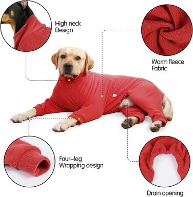 Зимовий теплий костюм для собак, піжама-комбінезон, теплий одяг для великих та середніх собак, м'який, для холодної погоди, блакитний (3XL, помаранчевий/червоний)