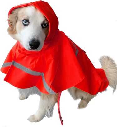 Дощовик для собак, дощовий плащ для собак з капюшоном, підходить для шлейки, легкий та світловідбиваючий дощовик для собак середніх та великих порід (Червоний, S)