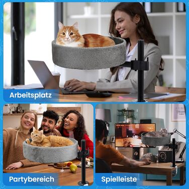 BSWAY Лежанка для кота на стіл - без свердління, 360° обертання, регульована висота. Підвищена котяча лежанка над столом. Тримає кошеня/кота близько, робочий простір чистий. (Темно-сірий, XL)
