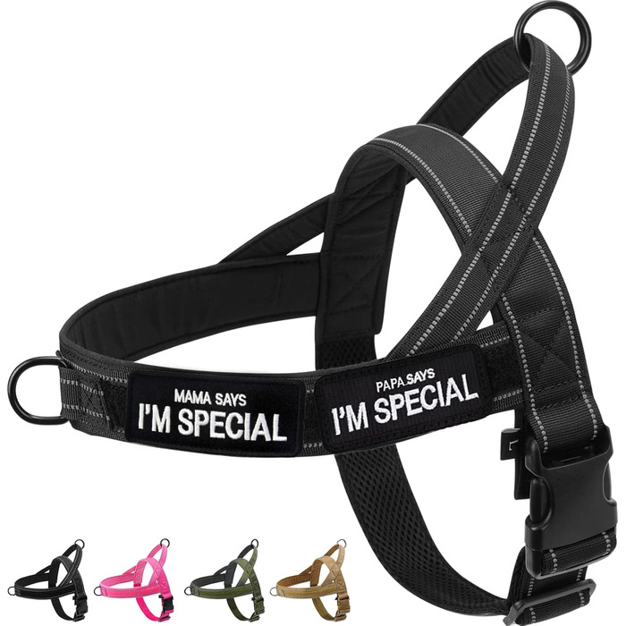 Шлейка для собак Eeyfarog No Pull без ривка, для малих та середніх порід, чорна, регульована, світловідбиваюча (M, обхват грудей 53–70 см)