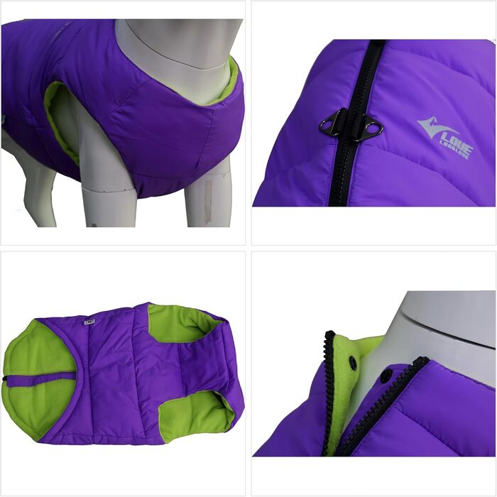 Зимова куртка для собак, водонепроникна, вітронепроникна, тепла флісова куртка з блискавкою для маленьких, середніх та великих собак, зелена, розмір L, зелений (S (-9lbs), фіолетовий)