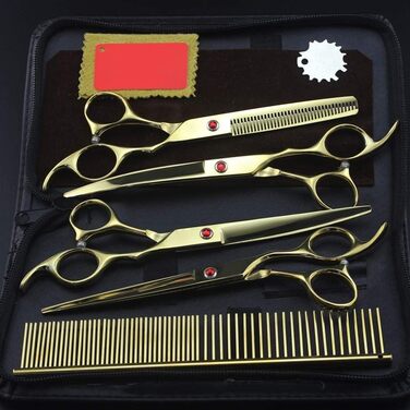 Професійний набір для грумінгу собак та котів: ножиці для стрижки, розрідження, вигнуті ножиці (7-дюймовий набір, чорний)