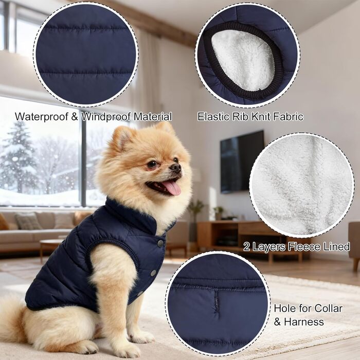 Теплий зимовий одяг для собак: водонепроникна куртка з флісу для великих собак. Зелений пуловер для собак, розмір M, колір синій