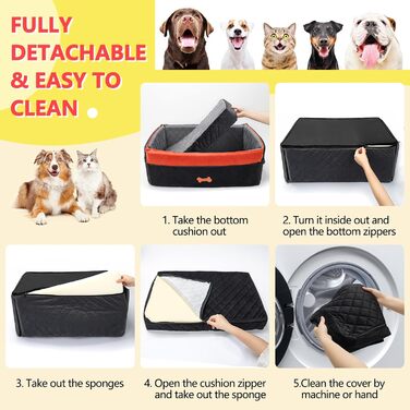 Автокрісло для собак PetsHome - чорне, для середніх та великих собак, знімний, з Memory Foam, з кишенями та ременями безпеки