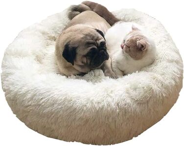 М'яке ліжко для собак та котів великих розмірів, круглої форми, 80 см, біле