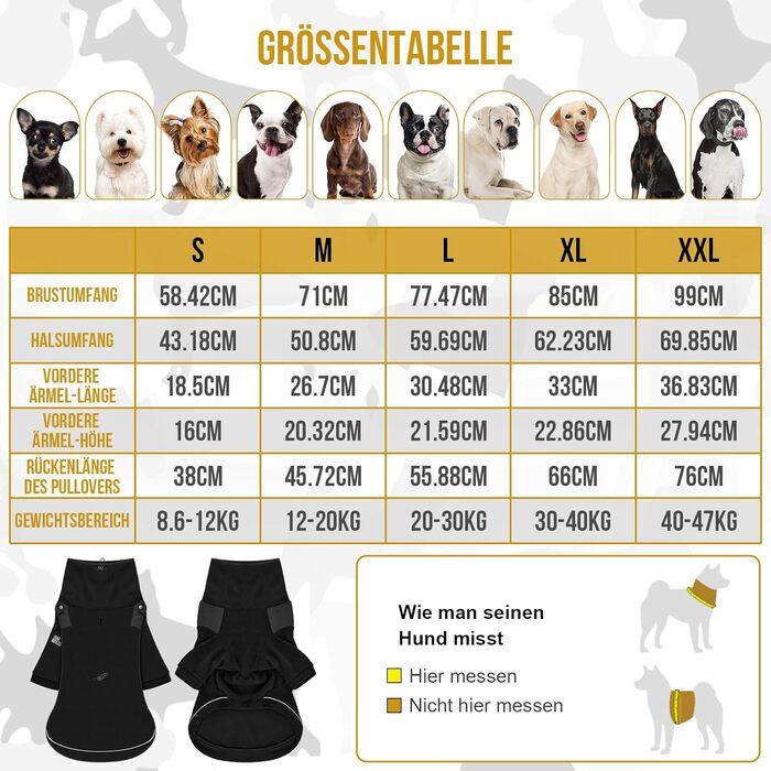 Пуловер для собак OneTigris, теплий флісовий одяг з петлями для ніг та отвором для повідка, зручний для вигулу, чорний, L (20-30 кг), XL (27-41 кг, обхват грудей 77 см, обхват шиї 60 см)