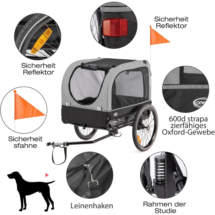 Причіп для собак CXWXC 2-в-1: велосипедний причіп та візок для собак з амортизаторами, сірий, вантажопідйомність 40 кг