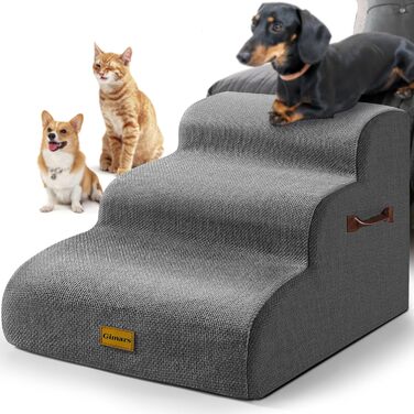 Сходинки для собак Gimars: широкі, міцні, з 3 ступенів, з високощільної піни 30D, сірі, для маленьких та середніх собак, з неслизьким покриттям, знімний та пральний чохол