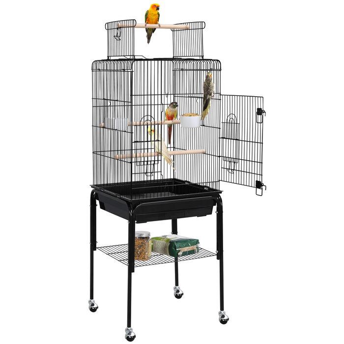 Клітка для птахів Yaheetech з підставкою та іграшками, 46.5 x 46.5 x 136 см