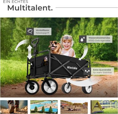 Тектейк - візок-валіза складний, чорний, 80 кг, з сумкою для перевезення на пляж, у сад