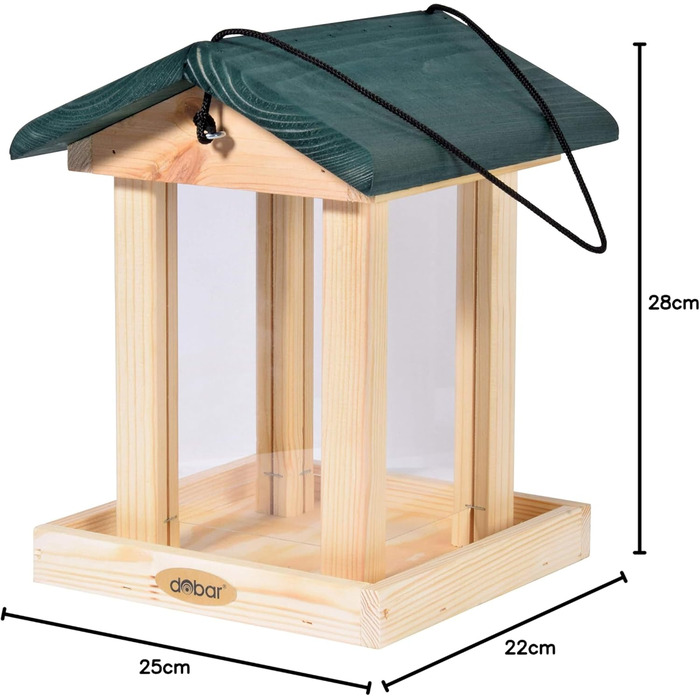Годівниця для птахів Dobar® 90040FSCe Silo - годівничка з масивного дерева для саду, тераси, балкону, 22 x 25 x 28 см, зелена