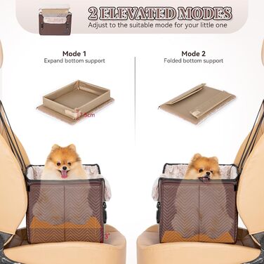 Автокрісло для собак Petfit, кошик для собак у машину, автоліжко для маленьких собак, з фіксатором ременя безпеки, знімні чохли, S, коричневе шкіряне