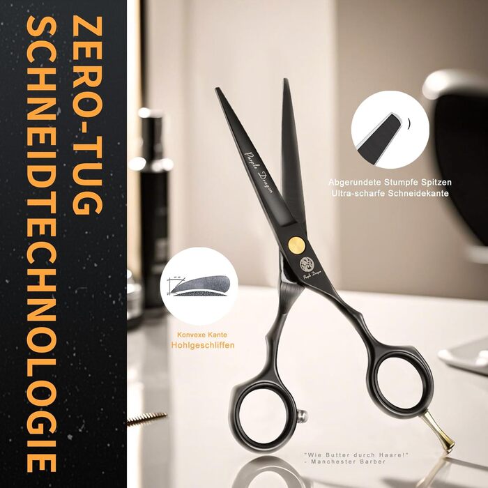 Професійні перукарські ножиці Purple Dragon 5,5 дюйми – набір для стрижки волосся для жінок та чоловіків, перукарські ножиці для барберів/перукарів/початківців (чорний)