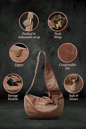 Сумочка для собак Noah & Paw для маленьких собак до 5 кг, з регульованим плечовим ременем та м'яким хутром, 3 системи безпеки, переноска для тварин з веганської шкіри (колір коричневий, розмір L 38 x 15 x 14 см)