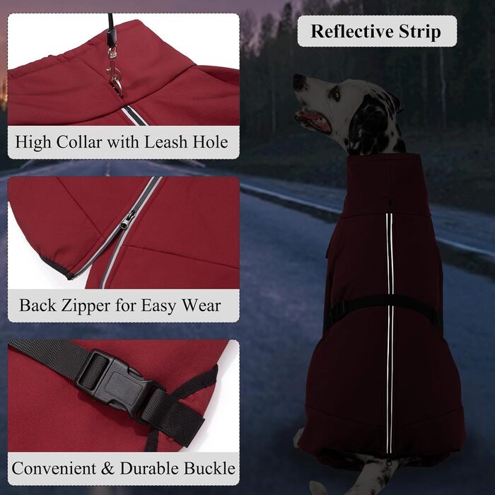 Водонепроникний теплий зимовий одяг для собак Cyponpy з капюшоном, з блискавкою, для собак, червоний, розмір S (довжина спини 31-35 см)
