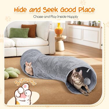 Туннель для котів Nobleza, 3-ходовий, розкладний, з іграшкою-м'ячиком, сірий (D25*L108cm)