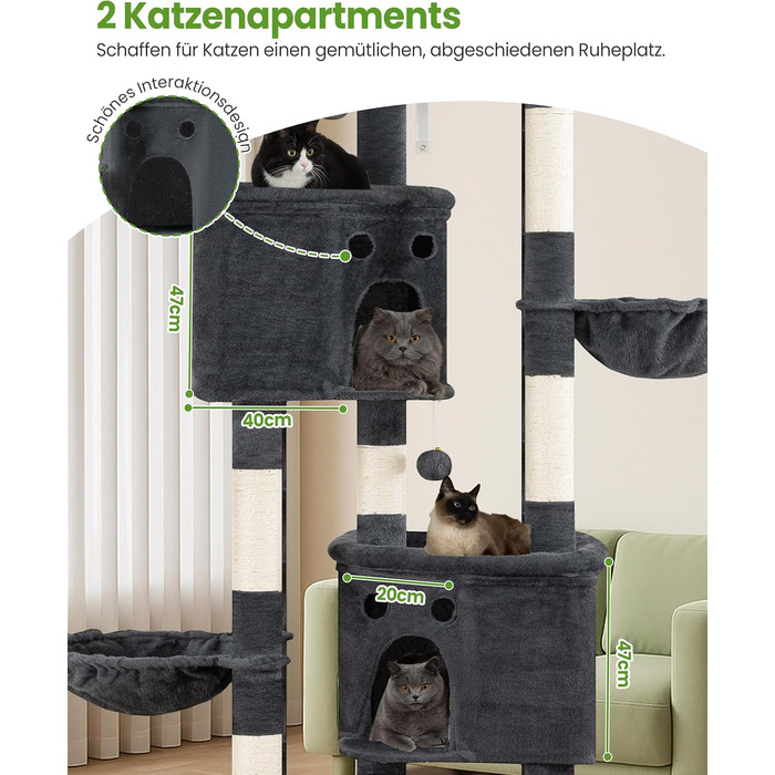 Комплекс для котів Kratzbaum XXL 213 см: Дряпка-стовп, будиночок, платформа, гамак - Сірий когтеточка для великих котів