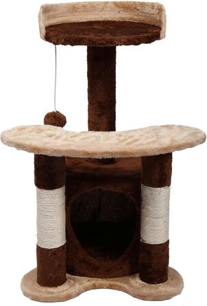 Дряпальня для котів Wiltec 67 см, чорно-біла з сизалю, платформа, будиночок та іграшковий м'яч, крізь котячий комплекс