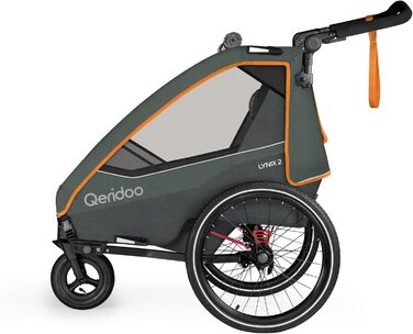 Qeridoo Lynix 2 Forest Green - Причіп для велосипеда 2 дітей з підвіскою та ременями безпеки | Дитячий велопричіп-візок | Qeridoo
