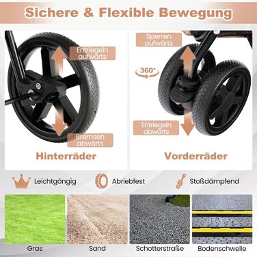 GYMAX Складаний візок для собак, буги для тварин з 2 знімними кишенями, візок для собак з передніми та задніми дверцятами, переноска для домашніх тварин з сітчастою тканиною та колесами з гальмом, переноска для собак та котів (Бежевий)