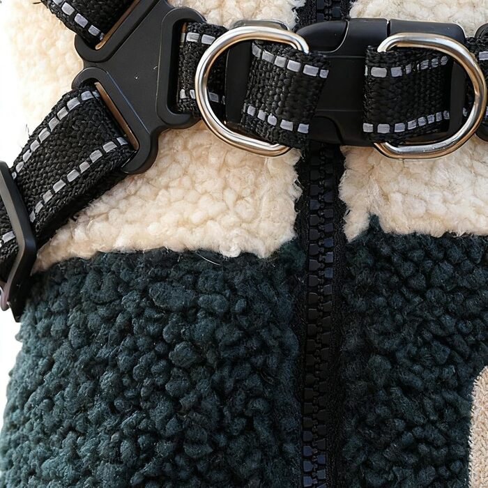 Зимовий теплий одяг для собак - куртка з флісовою підкладкою з отвором для шлейки, тепла куртка для холодної погоди, для маленьких та середніх собак, осінь, зелено-білий