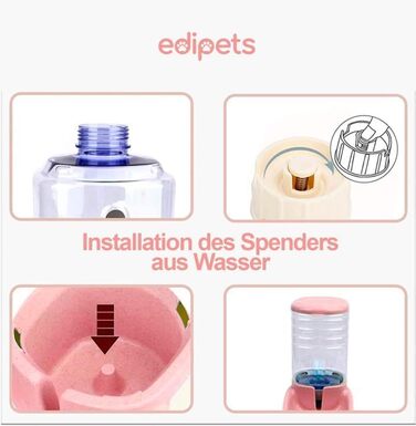 Автоматичний годівниця для котів та собак Edipets, 2 контейнери, 3.8L, рожевий