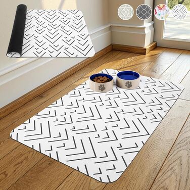 Килимок для годування собак Kooltail, вбираючий, для мисок з їжею та водою, з водонепроникним гумовим покриттям, швидковисихаючий, 12'x20'(1 шт.) (16'x24', геометричний малюнок)