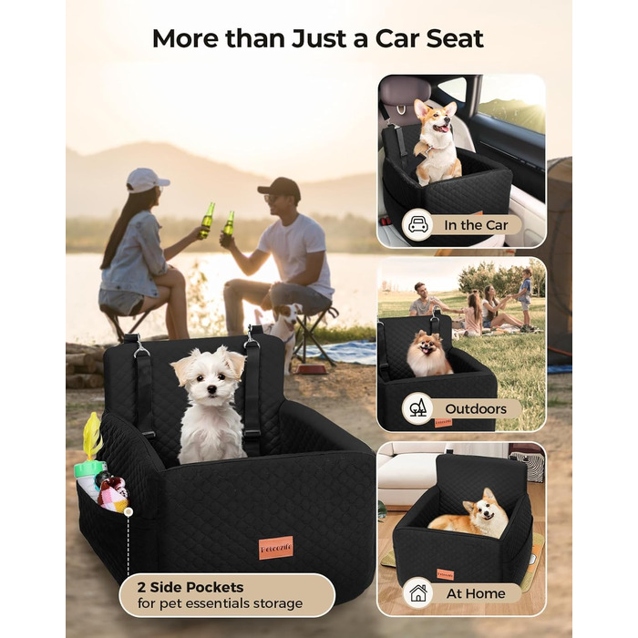 Автокрісло для собак Petcozife: безпечне та зручне автокрісло для собак малого та середнього розміру (до 15 кг), знімний, з товстим килимком та двома страхувальними ременями (чорний)