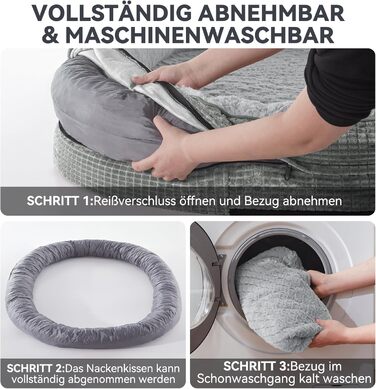 Ортопедичне ліжко для собак великих та середніх порід, XL, з м'якою подушкою для шиї, Memory Foam, вологостійке, неслизьке, знімний кошик, сірий, 107 x 81 x 19 см