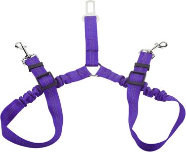 Ремінь безпеки для собак у машину, подвійний, еластичний, регульований, з амортизатором та карабіном для маленьких та середніх собак (фіолетовий)